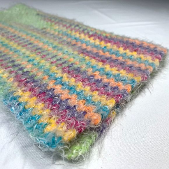 Baby Lovey Small Security Blanket Soft Multicolor Crochet Bunny Rabbit in Scarf - Picture 6 of 11